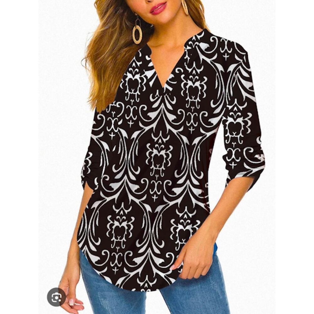 HAUTE EDITION Women's 3/4 Sleeve Tunic Top Black, White pattern XL NWT